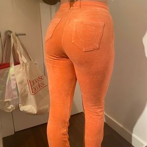 true religion pink velvet track pants